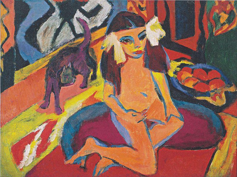 Ernst Ludwig Kirchner Madchen mit Katze oil painting image